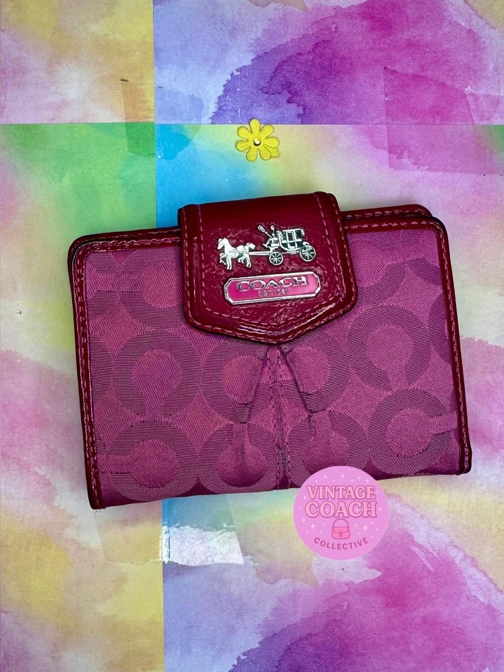 Coach pink horse and carriage wallet